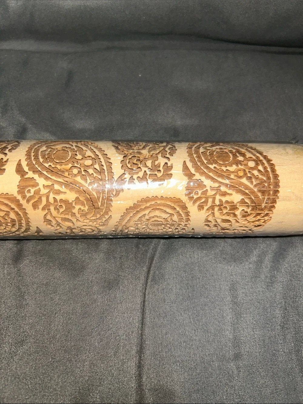 Engraved Wooden Rolling Pin - Light Natural w paisley design